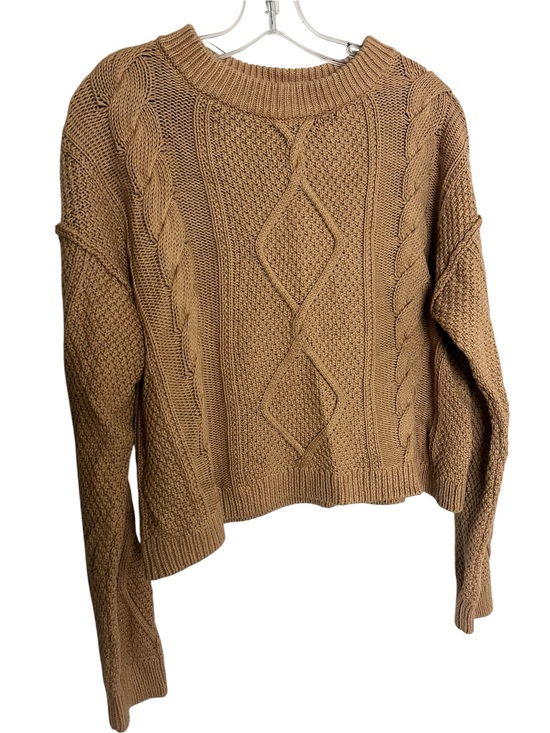 Quince Sweaters - Quince 100% Organic Cotton Cable Knit Fisherman Sweater M Tan Brown Cropped